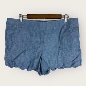 Loft Womens size 14 Riviera Linen Cotton Scalloped Hem Shorts Blue